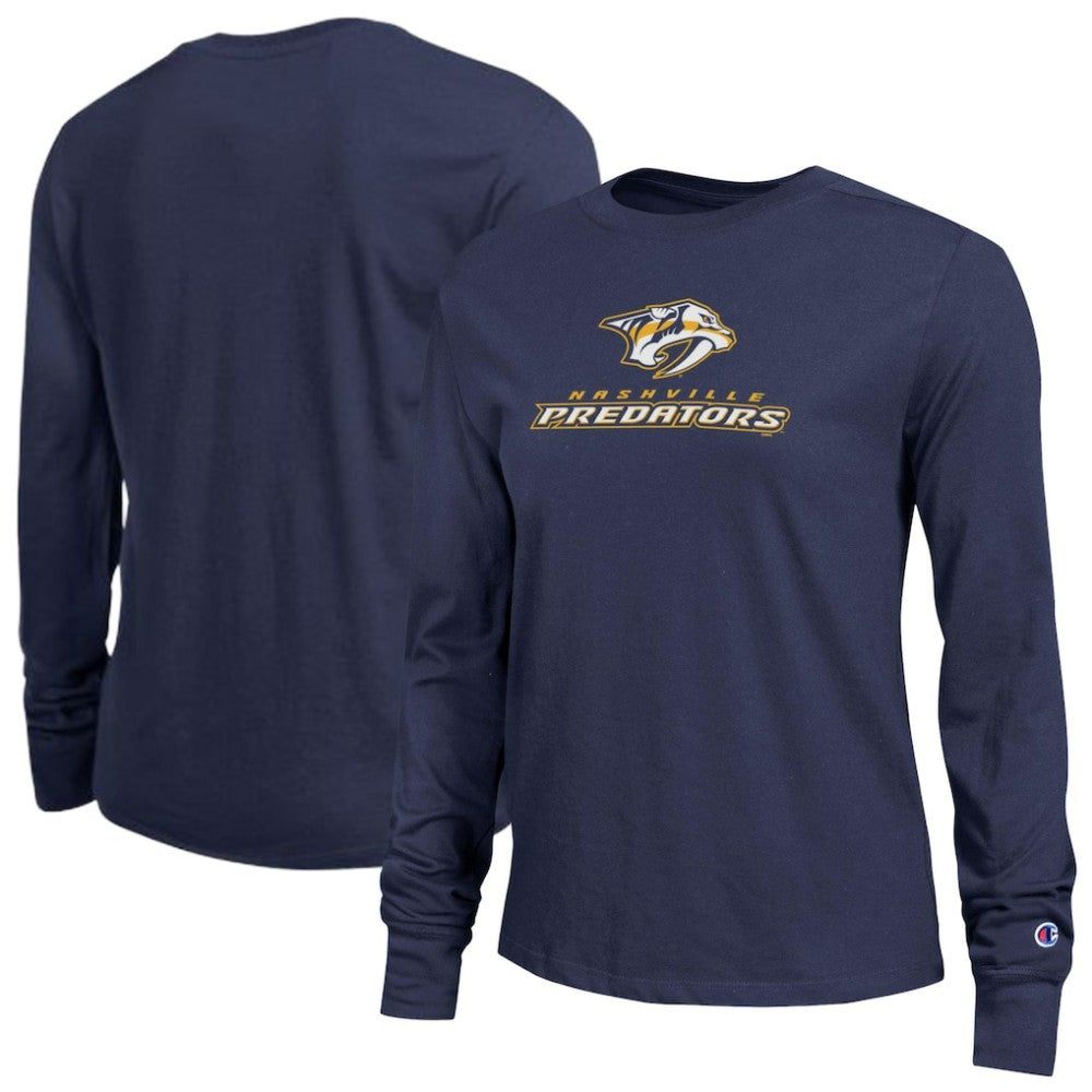 Nashville Predators Champion Women's Wordmark Lockup Long Sleeve T-Shirt - Navy - NHL