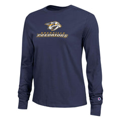 Nashville Predators Champion Women's Wordmark Lockup Long Sleeve T-Shirt - Navy - NHL