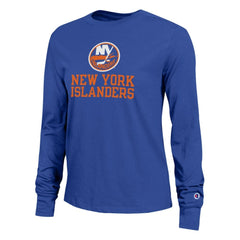 New York Islanders Champion Women's Wordmark Lockup Long Sleeve T-Shirt - Royal - NHL