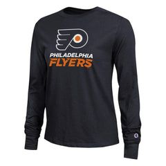 Philadelphia Flyers Champion Women's Wordmark Lockup Long Sleeve T-Shirt - Black - NHL