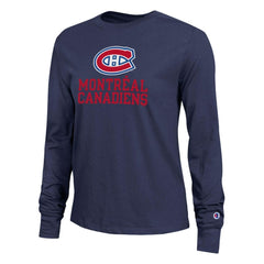 Montreal Canadiens Champion Women's Wordmark Lockup Long Sleeve T-Shirt - Navy - NHL