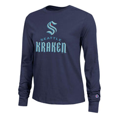 Seattle Kraken Champion Women's Wordmark Lockup Long Sleeve T-Shirt - Navy - NHL