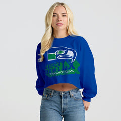 Seattle Seahawks Spirit Jersey Women's Super Bowl LX Champions Retro Cropped Long Sleeve T-Shirt Royal | NFL