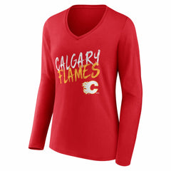 Calgary Flames Women's Hustle Personalized Name & Number Long Sleeve V-Neck T-Shirt - Red - NHL