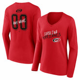 Carolina Hurricanes Women's Hustle Personalized Name & Number Long Sleeve V-Neck T-Shirt - Red - NHL
