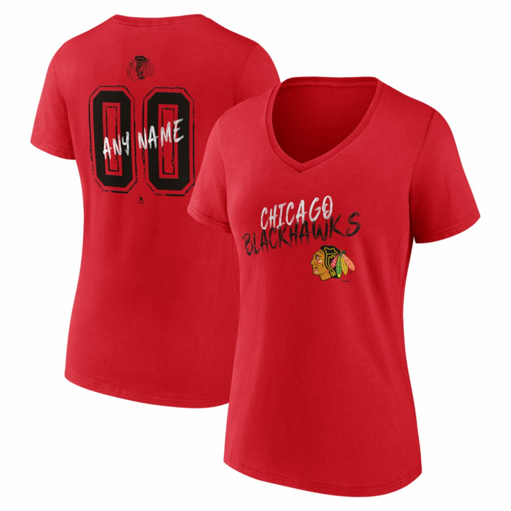 Chicago Blackhawks Women's Hustle Personalized Name & Number V-Neck T-Shirt - Red - NHL
