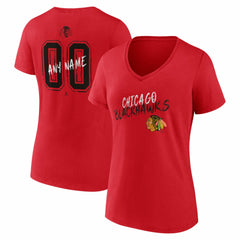 Chicago Blackhawks Women's Hustle Personalized Name & Number V-Neck T-Shirt - Red - NHL