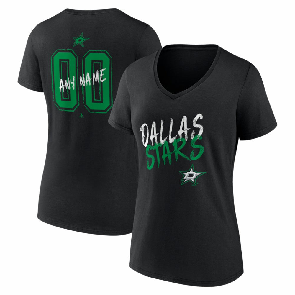 Dallas Stars Women's Hustle Personalized Name & Number V-Neck T-Shirt - Black - NHL
