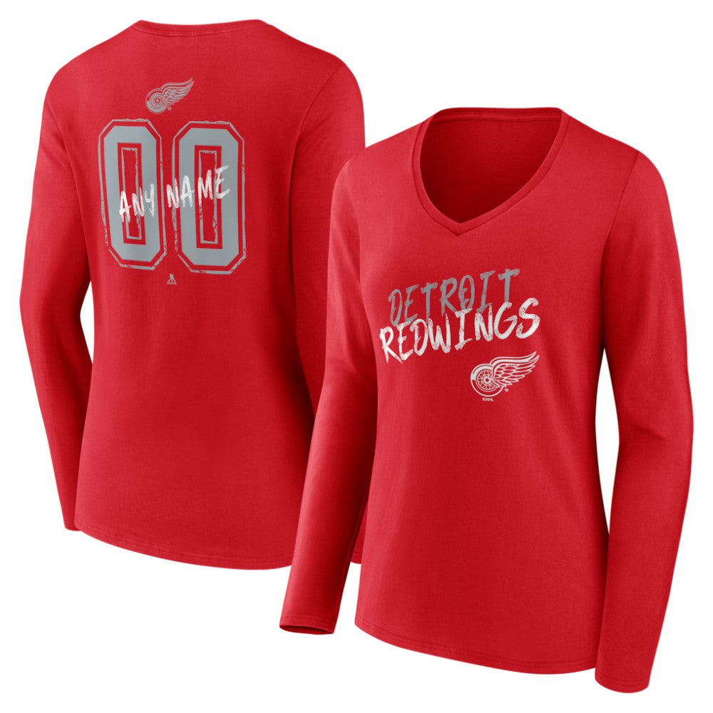 Detroit Red Wings Women's Hustle Personalized Name & Number Long Sleeve V-Neck T-Shirt - Red - NHL