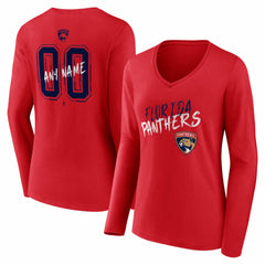 Florida Panthers Women's Hustle Personalized Name & Number Long Sleeve V-Neck T-Shirt - Red - NHL