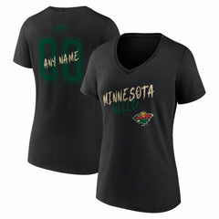Minnesota Wild Women's Hustle Personalized Name & Number V-Neck T-Shirt - Black - NHL