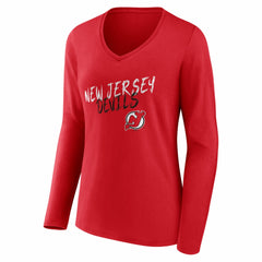 New Jersey Devils Women's Hustle Personalized Name & Number Long Sleeve V-Neck T-Shirt - Red - NHL