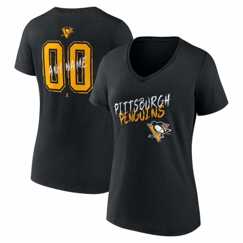 Pittsburgh Penguins Women's Hustle Personalized Name & Number V-Neck T-Shirt - Black - NHL
