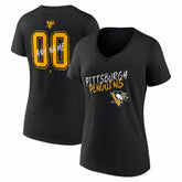 Pittsburgh Penguins Women's Hustle Personalized Name & Number V-Neck T-Shirt - Black - NHL
