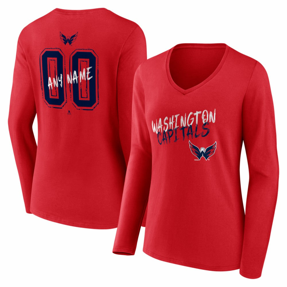 Washington Capitals Women's Hustle Personalized Name & Number Long Sleeve V-Neck T-Shirt - Red - NHL