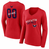 Washington Capitals Women's Hustle Personalized Name & Number Long Sleeve V-Neck T-Shirt - Red - NHL