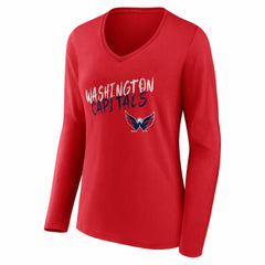 Washington Capitals Women's Hustle Personalized Name & Number Long Sleeve V-Neck T-Shirt - Red - NHL
