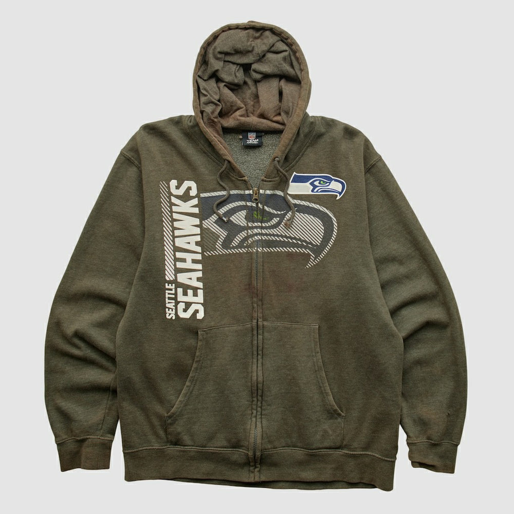 Seattle Seahawks NFL 2010s Hooded Full Zip Sweatshirt Olive Vintage | Fanatics