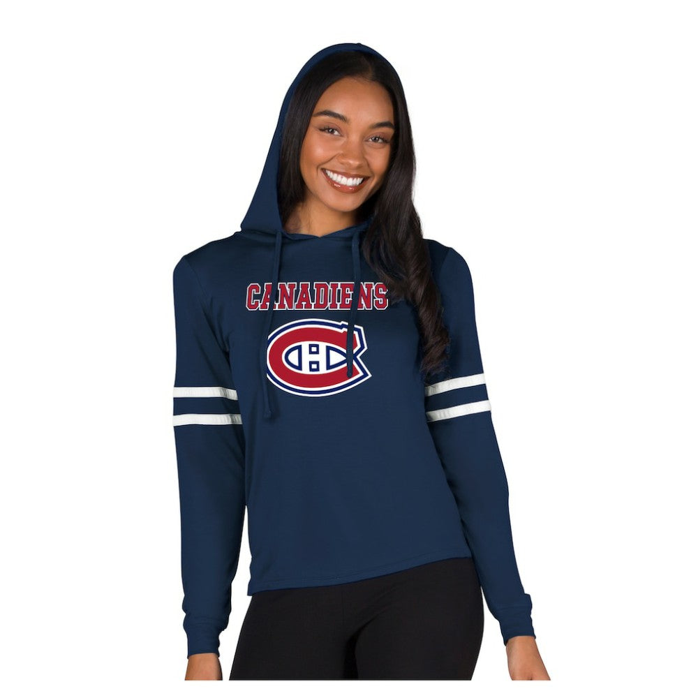 Montreal Canadiens Concepts Sport Women's Marathon Long-Sleeve Hooded T-Shirt - Navy - NHL