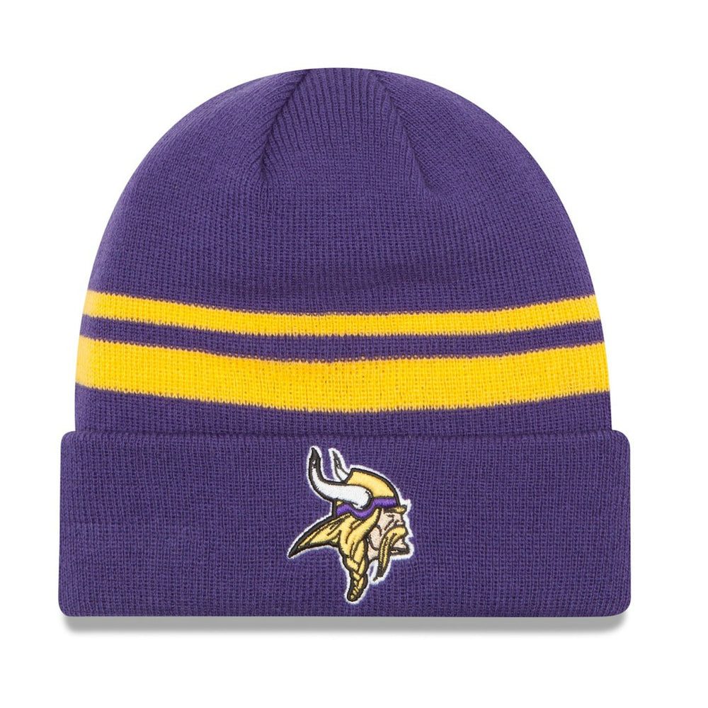 Minnesota Vikings New Era Team Stripe Cuffed Knit Hat Purple | NFL