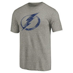 Tampa Bay Lightning Distressed Team Logo Tri-Blend T-Shirt - Ash - NHL