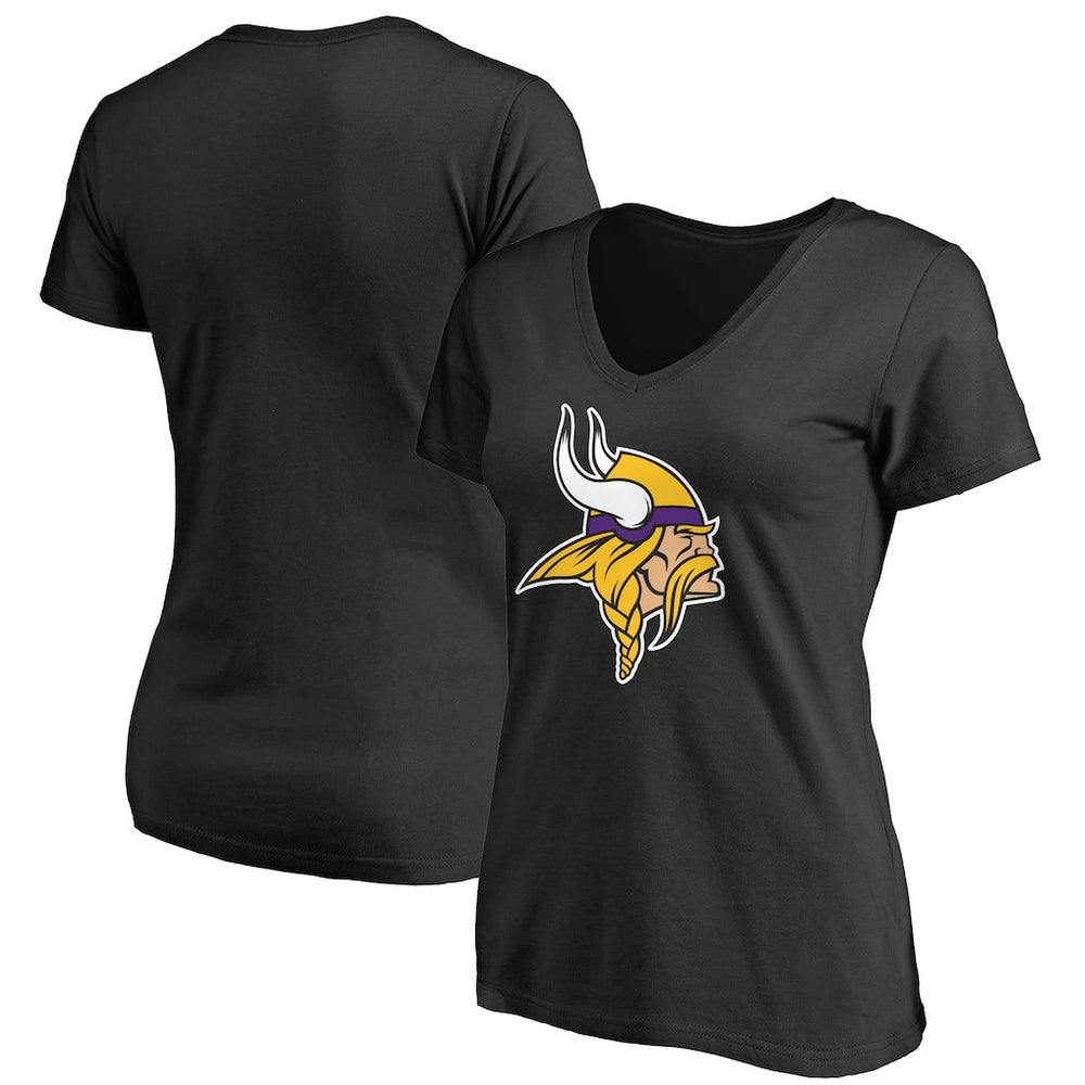 Minnesota Vikings Women's Primary Team Logo V-Neck T-Shirt Black | NFL
