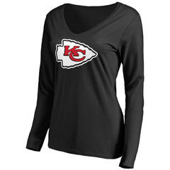 Kansas City Chiefs Women's Primary Team Logo V-Neck Long Sleeve T-Shirt Black | NFL