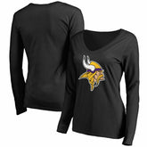 Minnesota Vikings Women's Primary Team Logo V-Neck Long Sleeve T-Shirt Black | NFL