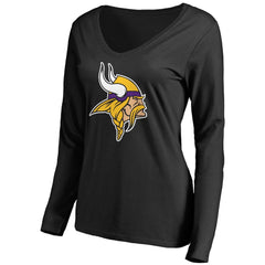 Minnesota Vikings Women's Primary Team Logo V-Neck Long Sleeve T-Shirt Black | NFL