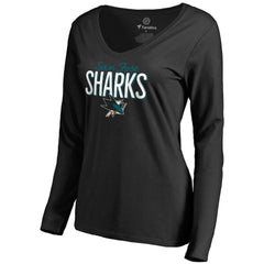San Jose Sharks Women's Nostalgia Long Sleeve T-Shirt - Black - NHL