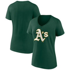 Athletics Women's Team Color Primary Logo V-Neck T-Shirt - MLB