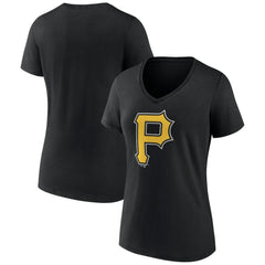 Pittsburgh Pirates Women's Team Color Primary Logo V-Neck T-Shirt - MLB