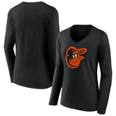 Baltimore Orioles Women's Team Color Primary Logo V-Neck Long Sleeve T-Shirt - MLB