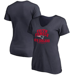 New England Patriots Women's Faith Family V-Neck T-Shirt Navy | NFL