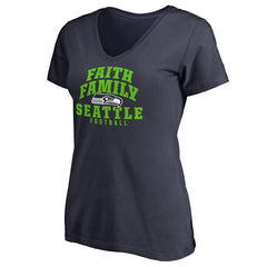 Seattle Seahawks Women's Faith Family V-Neck T-Shirt Navy | NFL