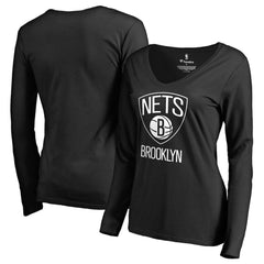 Brooklyn Nets Women's Primary Logo V-Neck Long Sleeve T-Shirt Black - NBA