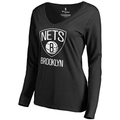 Brooklyn Nets Women's Primary Logo V-Neck Long Sleeve T-Shirt Black - NBA