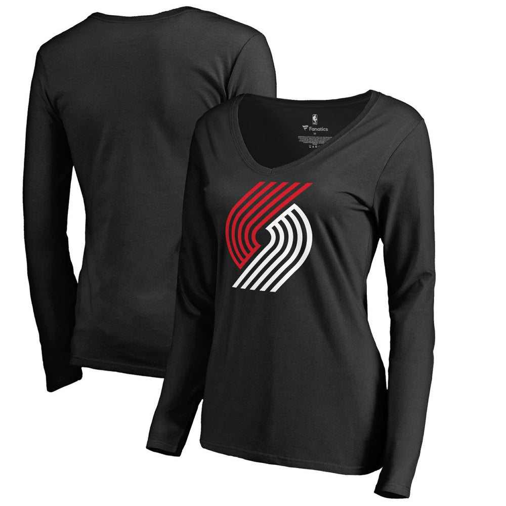 Portland Trail Blazers Women's Primary Logo V-Neck Long Sleeve T-Shirt Black - NBA