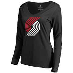 Portland Trail Blazers Women's Primary Logo V-Neck Long Sleeve T-Shirt Black - NBA