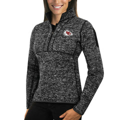 Kansas City Chiefs Antigua Women's Fortune Half-Zip Sweater Heather Black | NFL