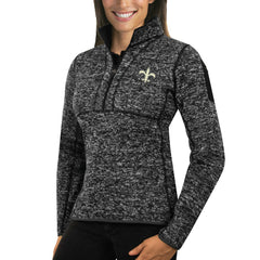 New Orleans Saints Antigua Women's Fortune Half-Zip Sweater Heather Black | NFL