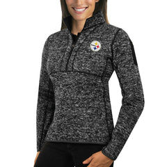 Pittsburgh Steelers Antigua Women's Fortune Half-Zip Sweater Heather Black | NFL