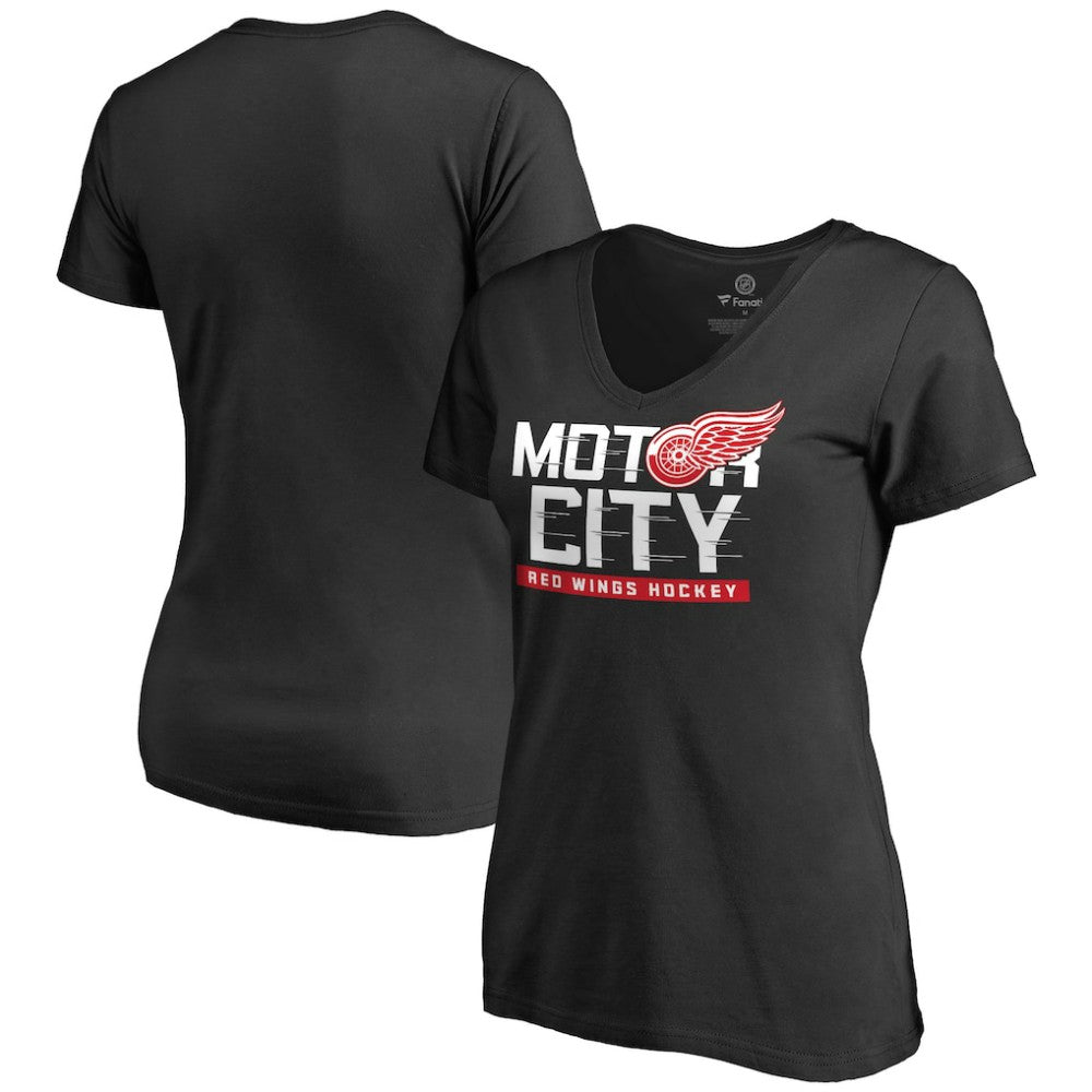 Detroit Red Wings Women's Hometown Collection Motor City V-Neck T-Shirt - Black - NHL
