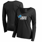 Detroit Lions Women's Team Lockup V-Neck Long Sleeve T-Shirt Black | NFL