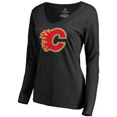 Calgary Flames Women's Primary Logo Long Sleeve T-Shirt - Black - NHL