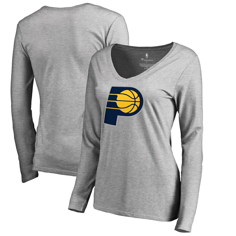 Indiana Pacers Women's Primary Logo V-Neck Long Sleeve T-Shirt Heather Gray - NBA