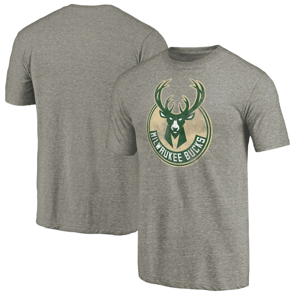 Milwaukee Bucks Distressed Team Logo Tri-Blend T-Shirt Heather Gray - NBA