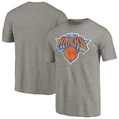 New York Knicks Distressed Team Logo Tri-Blend T-Shirt Heather Gray - NBA