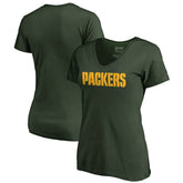 Green Bay Packers Women's Wordmark V-Neck T-Shirt Green | NFL