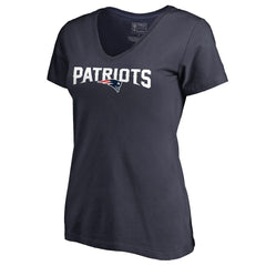 New England Patriots Women's Wordmark V-Neck T-Shirt Navy | NFL